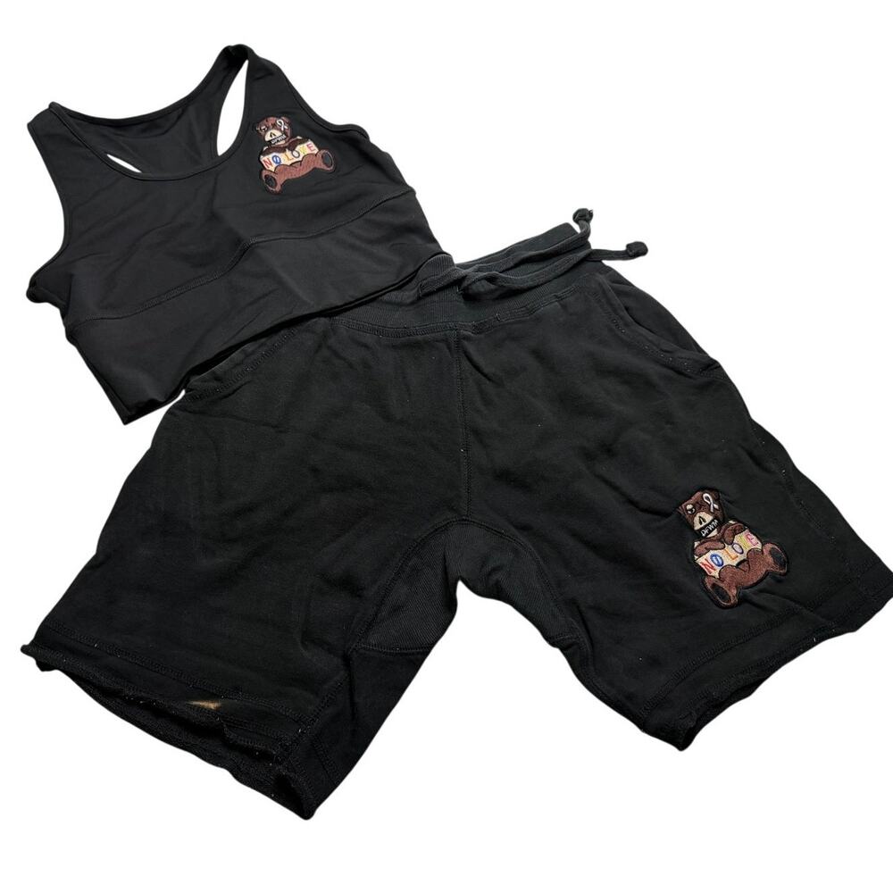 Set Black two-piece New Fashion top Shorts Women's Size S NO LOVE